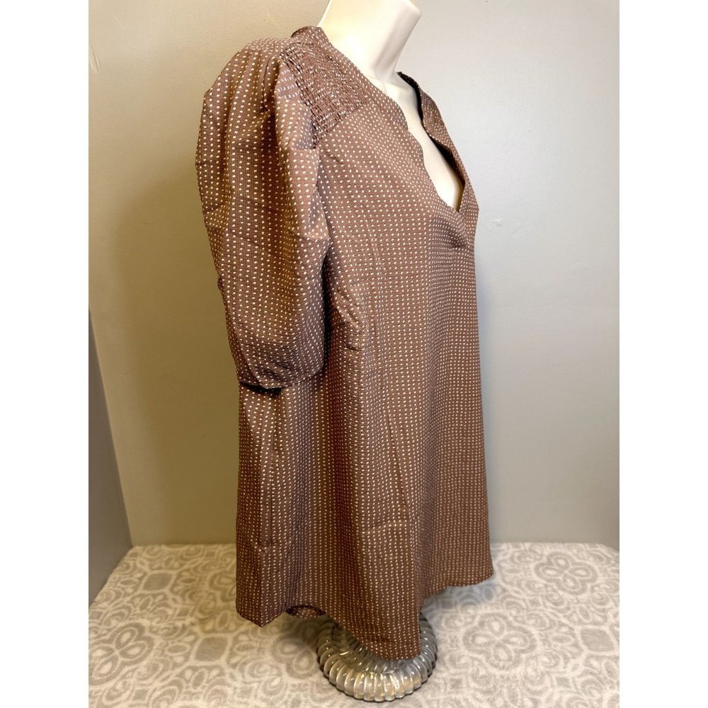$78 NWT Adrianna Papell Plus Size 1x Brown Cream Polka Dot Short Sleeve Blouse - Picture 7 of 14